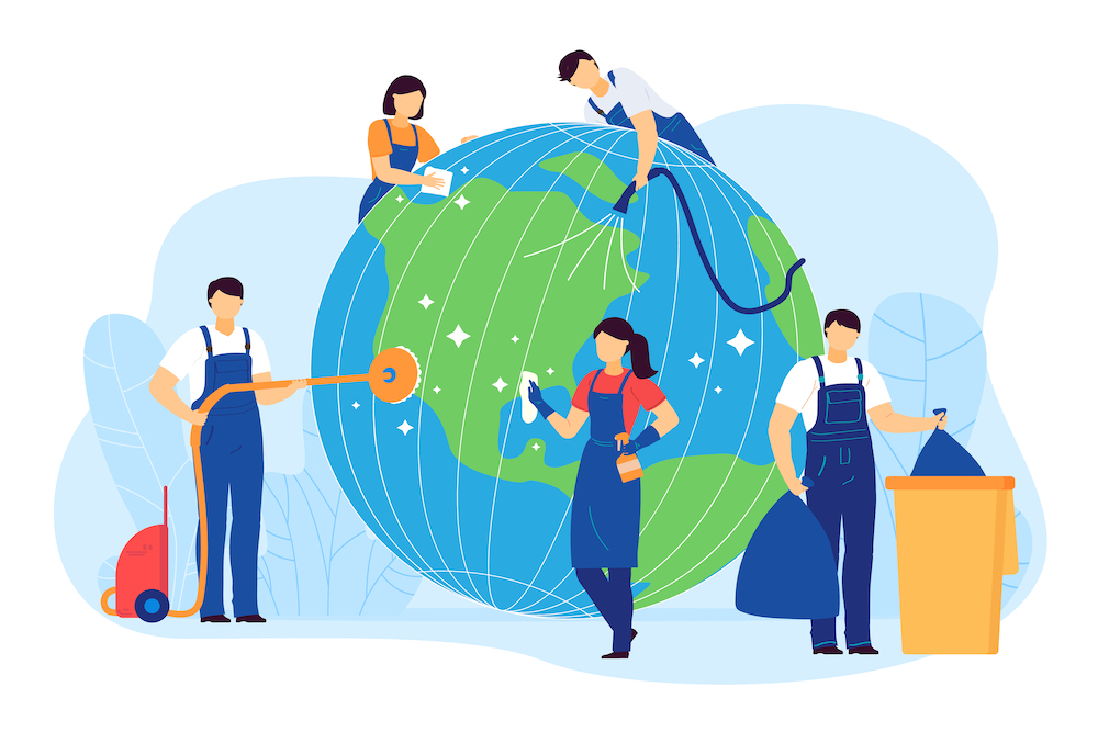 people cleaning the world