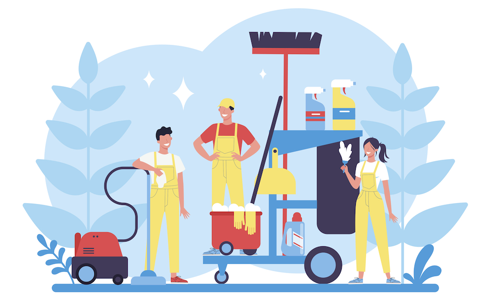 airbnb cleaners with cleaning supplies