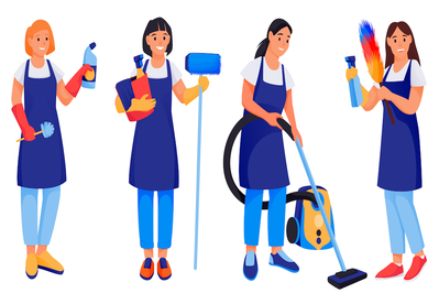 housekeepers with cleaning supplies