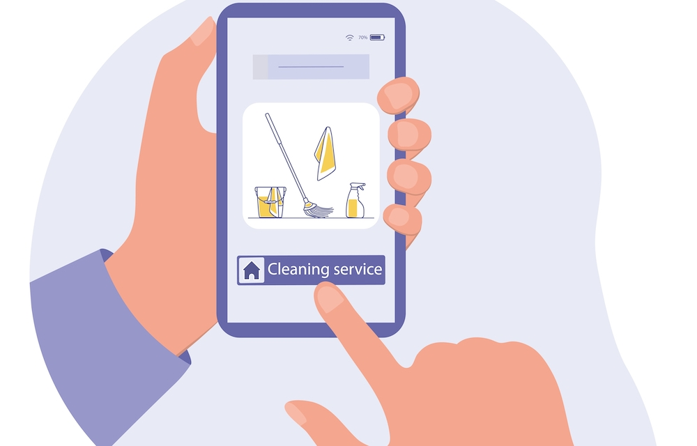 man using a cleaning app