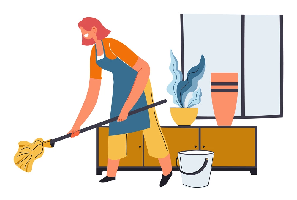 illustration of woman mopping rental home