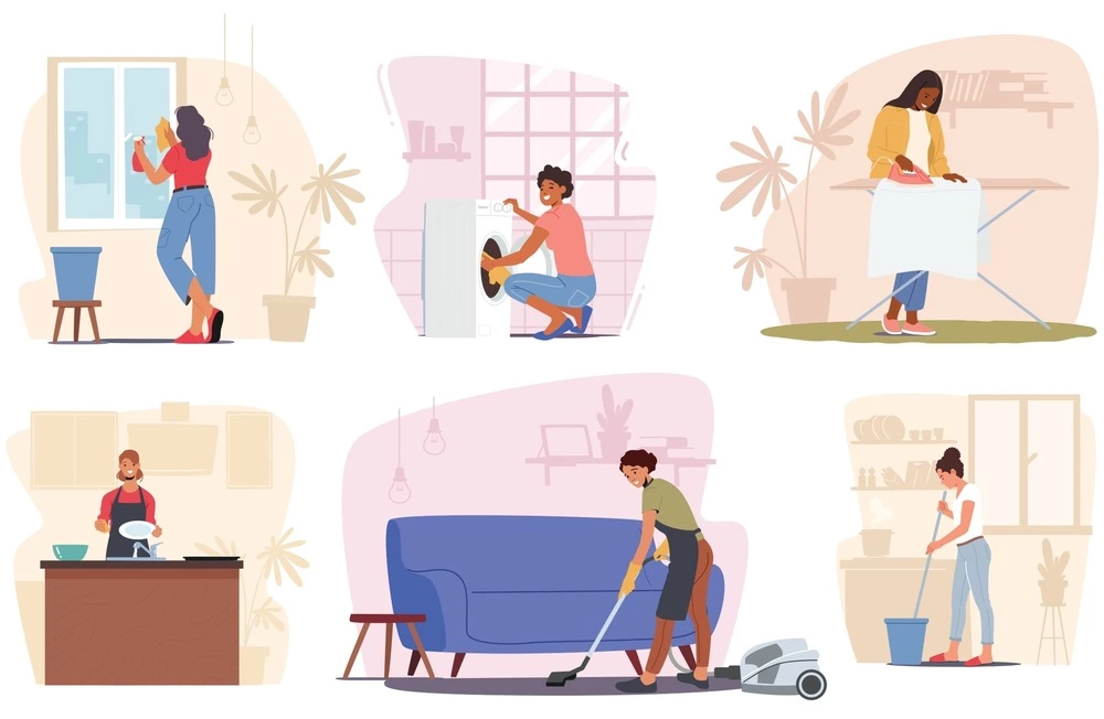 images of women doing various household chores